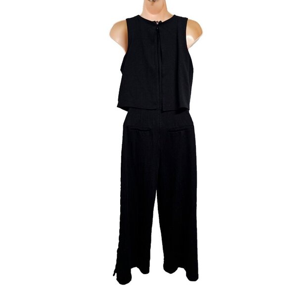 Anthropologie The Essential Freya Scalloped Layered Jumpsuit, Women Size 4 Black - Picture 8 of 15